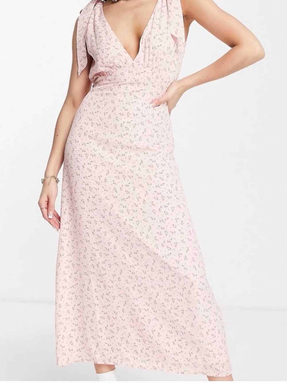 Missguided Floral Midi Dress Deep V Pink Size 14 Romanic Whimsy